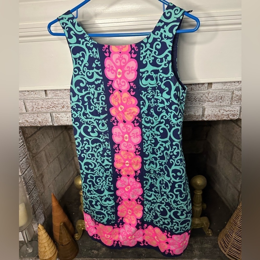 Lilly Pulitzer Delia Shift Dress Fountain Hopping Print Pink Blue Size 6